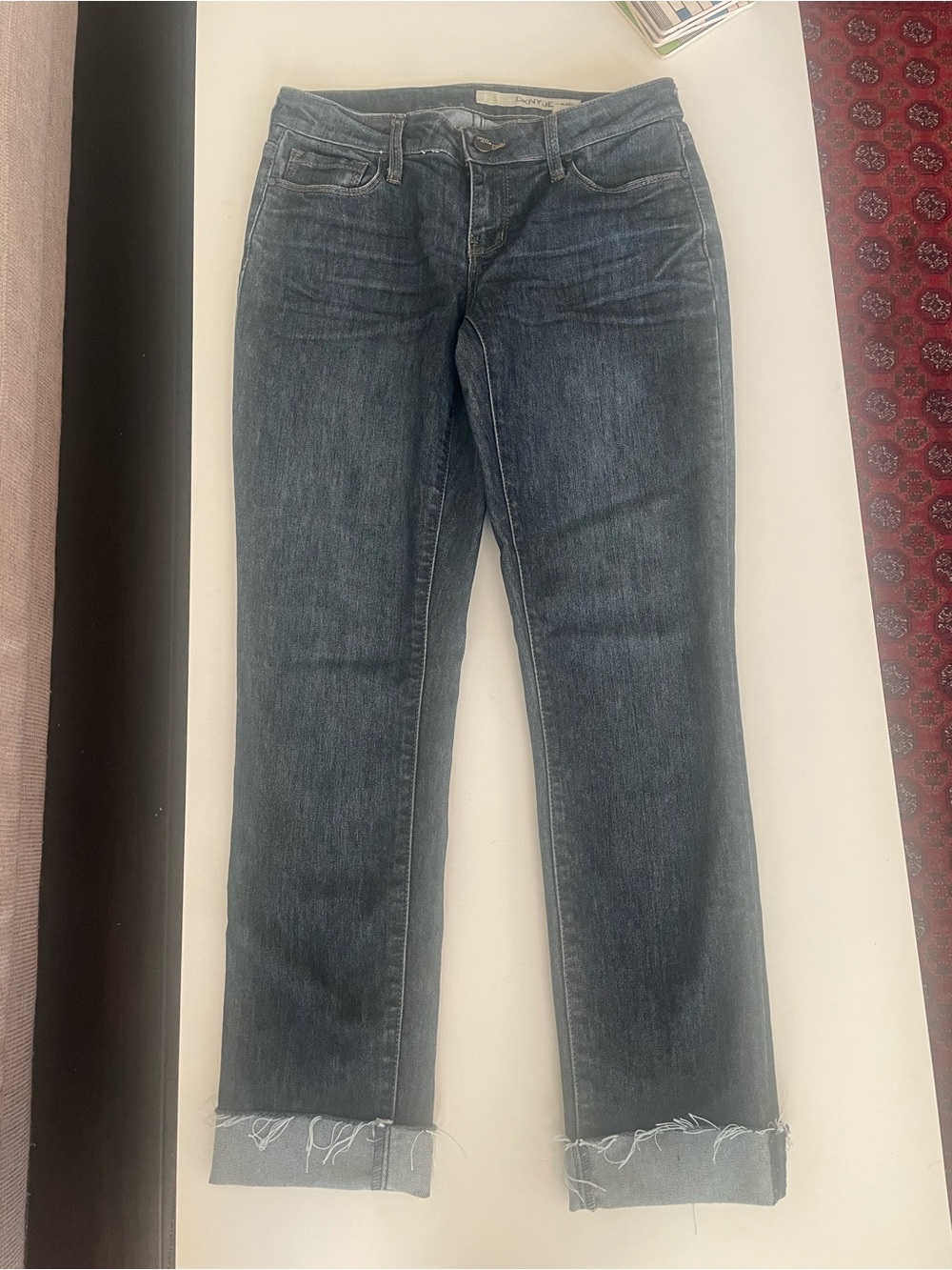DKNY Jeans Dark Wash Cropped Straight Leg Raw Hem Jeans Size 4 - Picture 2 of 10